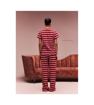 Parke Red Striped Cotton Crew Neck TShirt