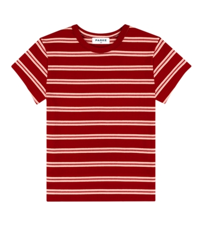 Parke Red Striped Cotton Crew Neck TShirt